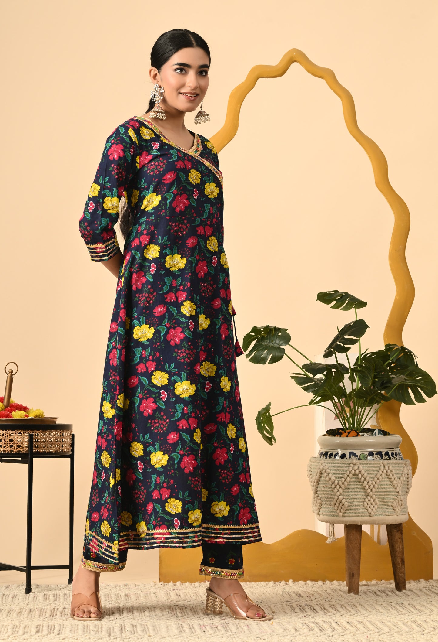 Women Printed Cotton Blend Party wear Set (NAVY)