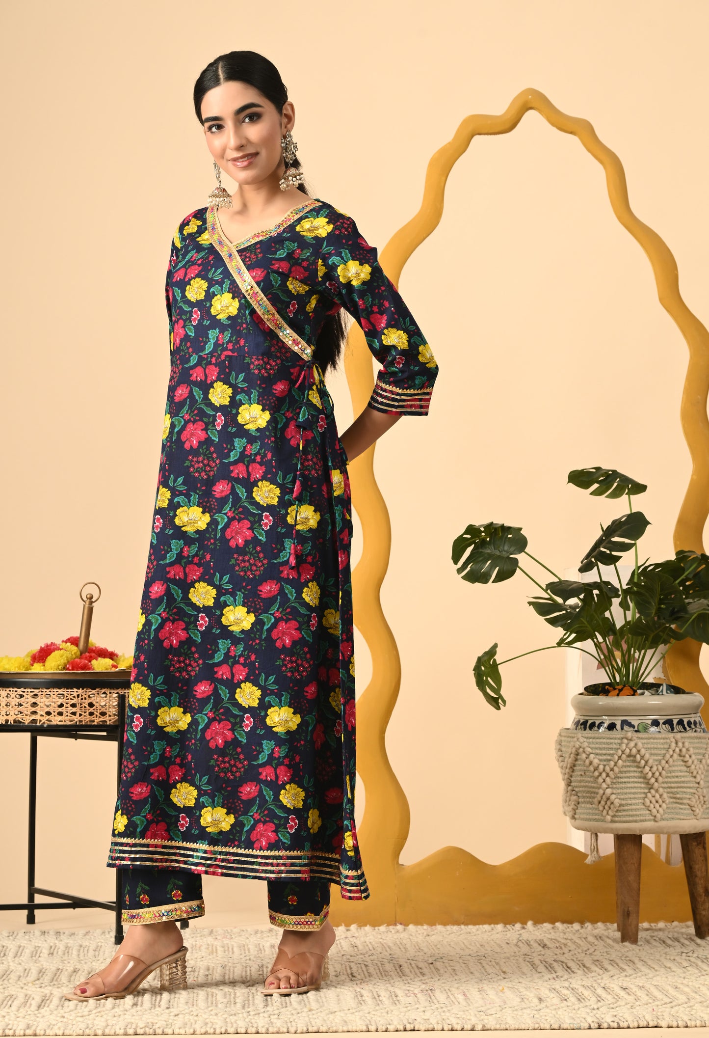 Women Printed Cotton Blend Party wear Set (NAVY)