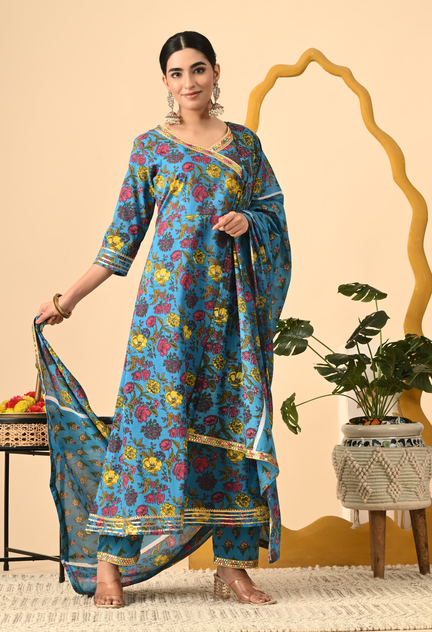 Women Printed Cotton Blend Party wear Set (Ramagreen)
