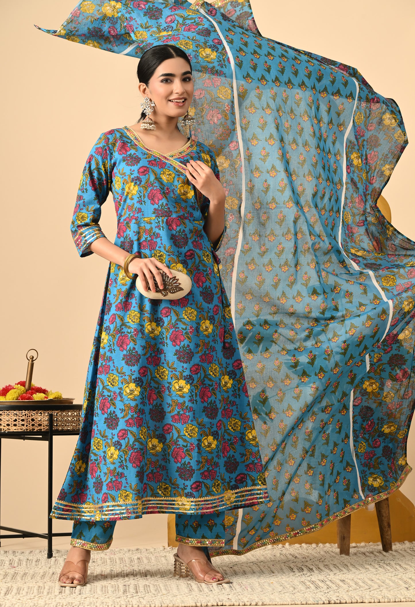 Women Printed Cotton Blend Party wear Set (Ramagreen)
