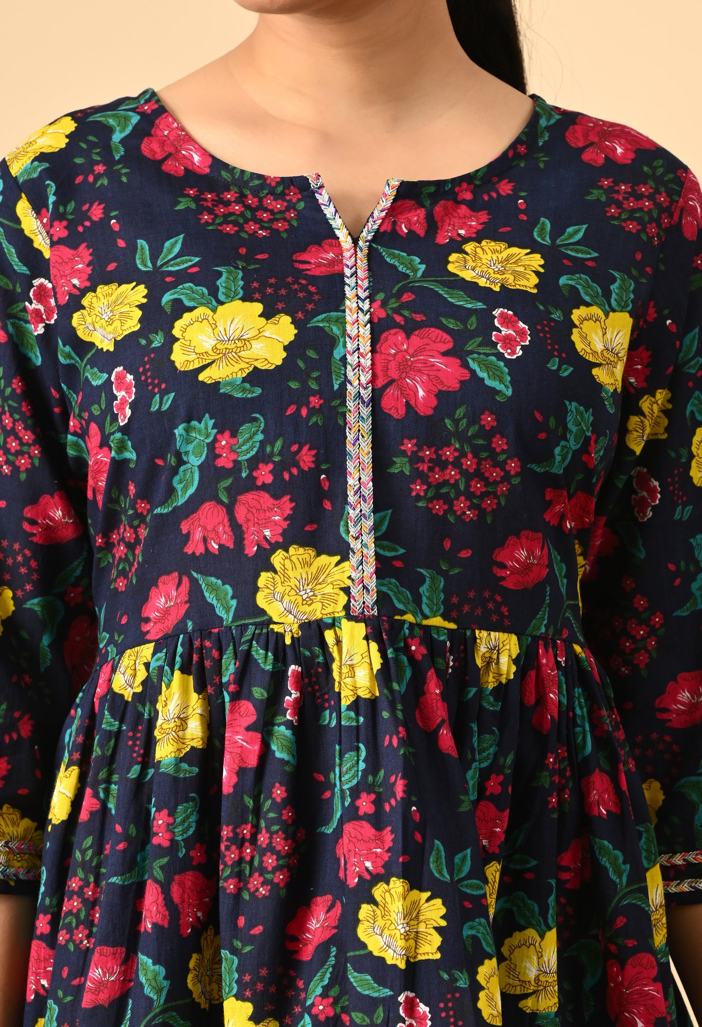 Women Printed Party wear Casual Cotton Top (Yellow)