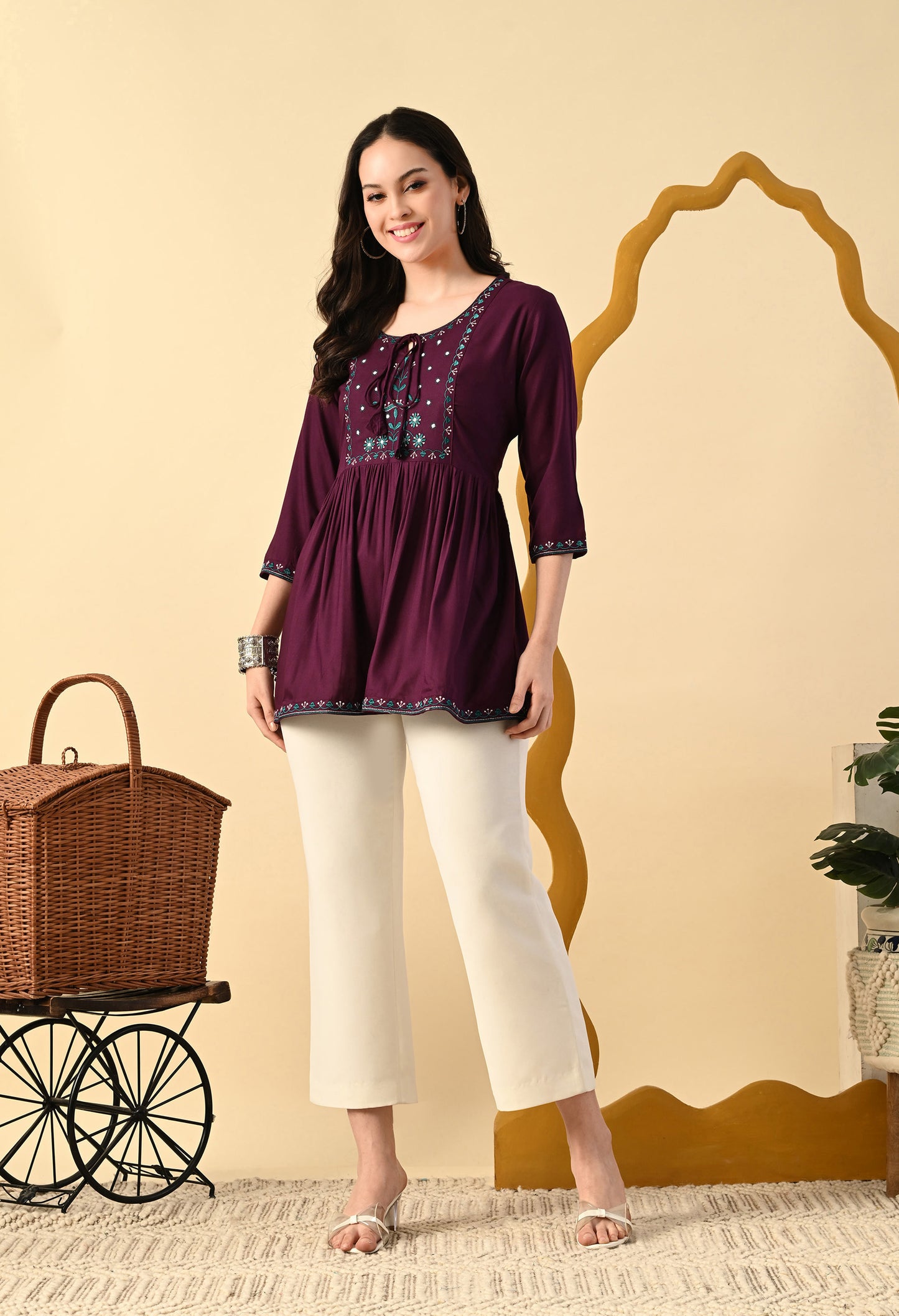 Women Printed Party wear Top (Maroon)