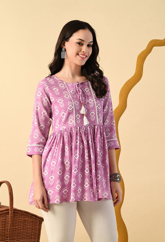 Women Printed Party wear Top (Pink)