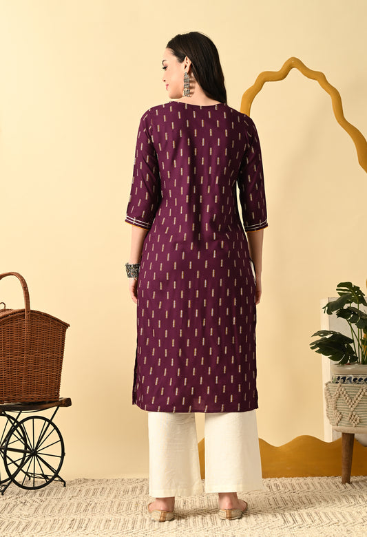 Women Cotton Printed Straight Kurti(Maroon)
